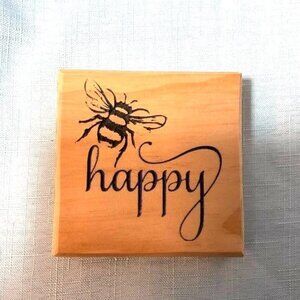 Bee Happy Wooden Art Block Decorative Sign